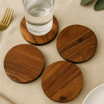 Wooden Coasters , Solid Acacia Wood Round Coasters for Table/Bar
