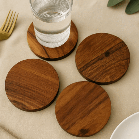 Wooden Coasters , Solid Acacia Wood Round Coasters for Table/Bar