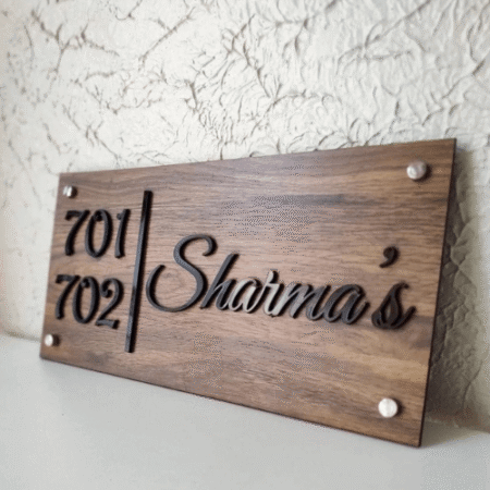 Artica Home Door Name Plate with Black Acrylic Solid Letters with Wooden Base For Home Office Restaurant 13 x 8 Inch