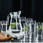 Premium Transparent Modern Crystal Glassware Set, 6 Highball Glasses (300ML Each) & 1 Jug (1.3L), Durable