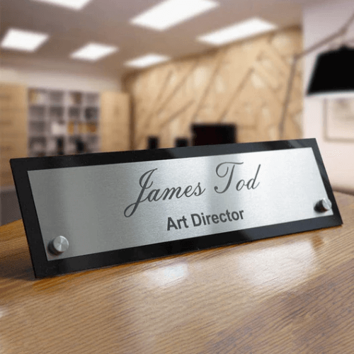 Custom Desk Name Plate: Acrylic & Stainless Steel